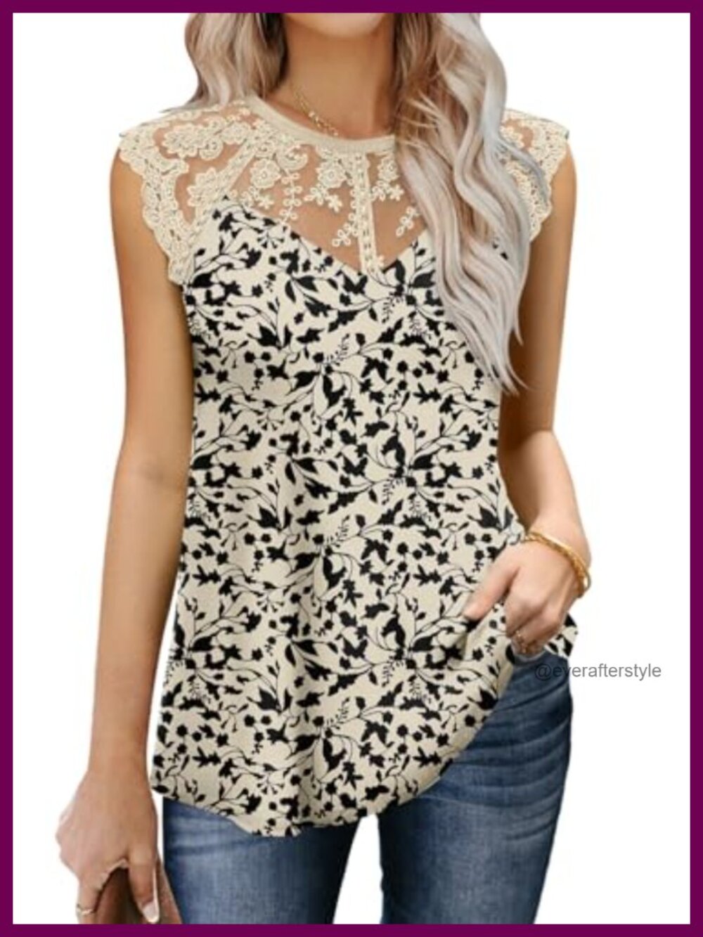 Women's Sleeveless Lace Floral Tank Top Loose Fit Blouse